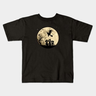 Witch with Spider Pumpkin Halloween Witchcraft Kids T-Shirt